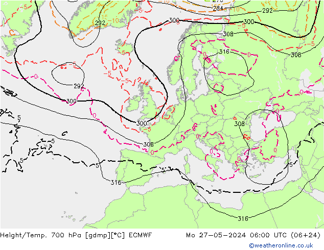 Height/Temp. 700 hPa ECMWF Mo 27.05.2024 06 UTC