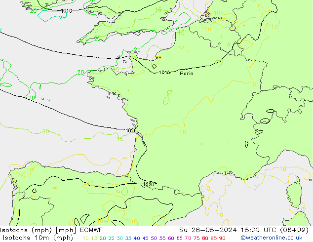 Isotachs (mph) ECMWF dom 26.05.2024 15 UTC