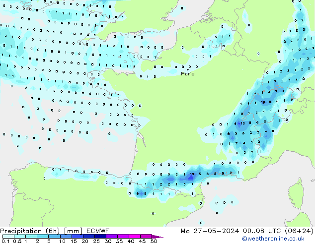 Z500/Rain (+SLP)/Z850 ECMWF Mo 27.05.2024 06 UTC