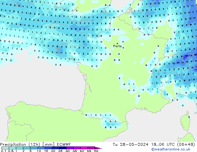 Precipitação (12h) ECMWF Ter 28.05.2024 06 UTC