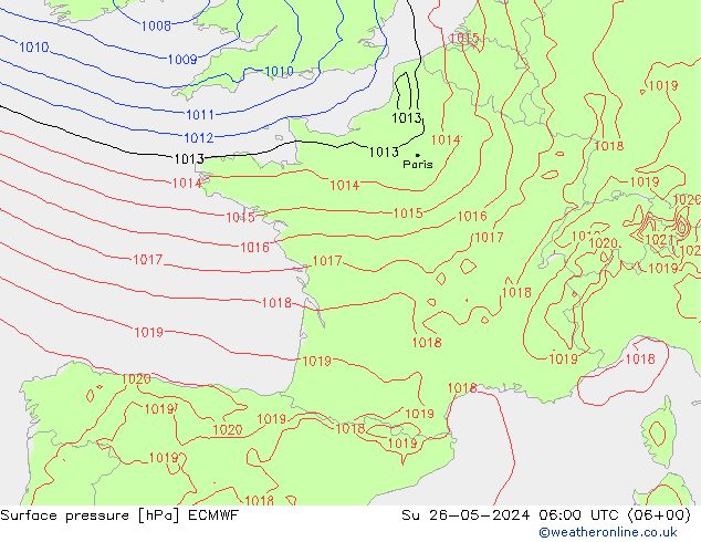 pressão do solo ECMWF Dom 26.05.2024 06 UTC