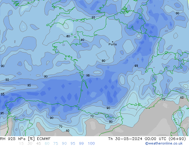 RH 925 hPa ECMWF  30.05.2024 00 UTC