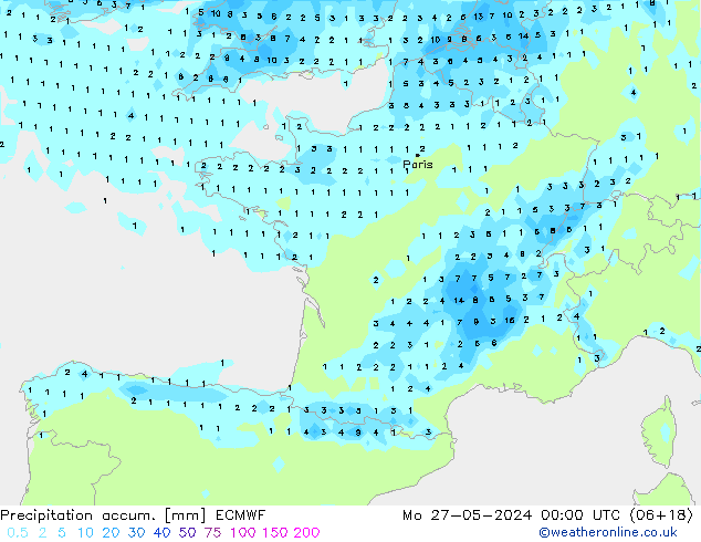 Precipitation accum. ECMWF  27.05.2024 00 UTC