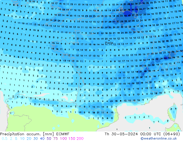 Precipitation accum. ECMWF  30.05.2024 00 UTC