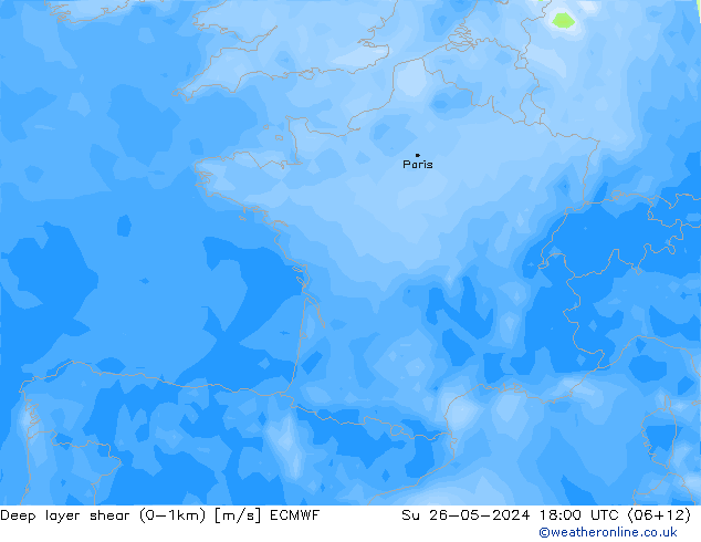 Deep layer shear (0-1km) ECMWF So 26.05.2024 18 UTC