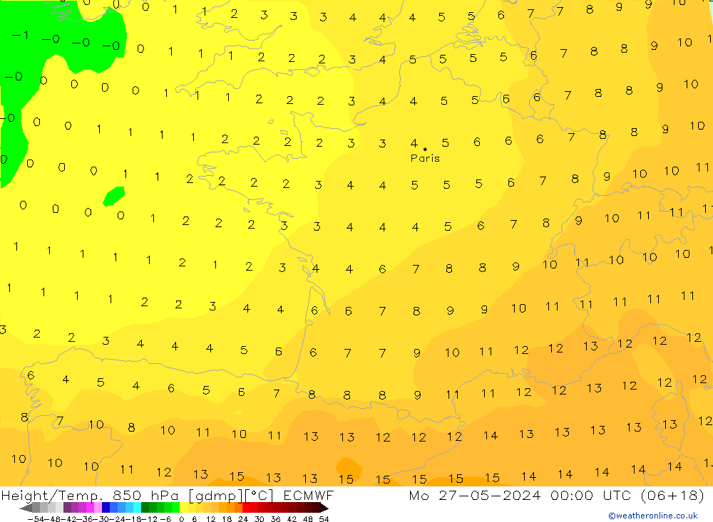 Z500/Rain (+SLP)/Z850 ECMWF Mo 27.05.2024 00 UTC