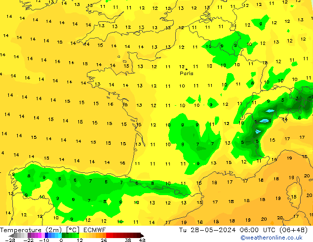 Sıcaklık Haritası (2m) ECMWF Sa 28.05.2024 06 UTC