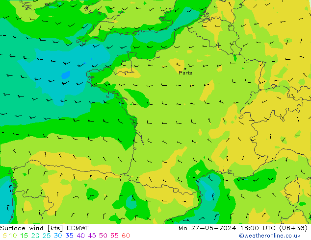 Surface wind ECMWF Mo 27.05.2024 18 UTC