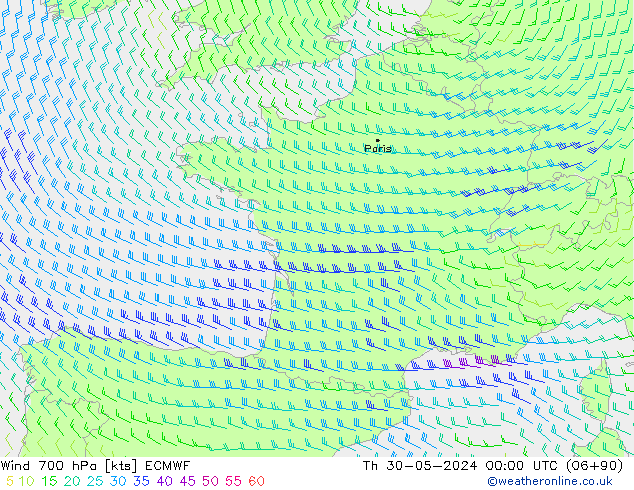 Wind 700 hPa ECMWF Th 30.05.2024 00 UTC