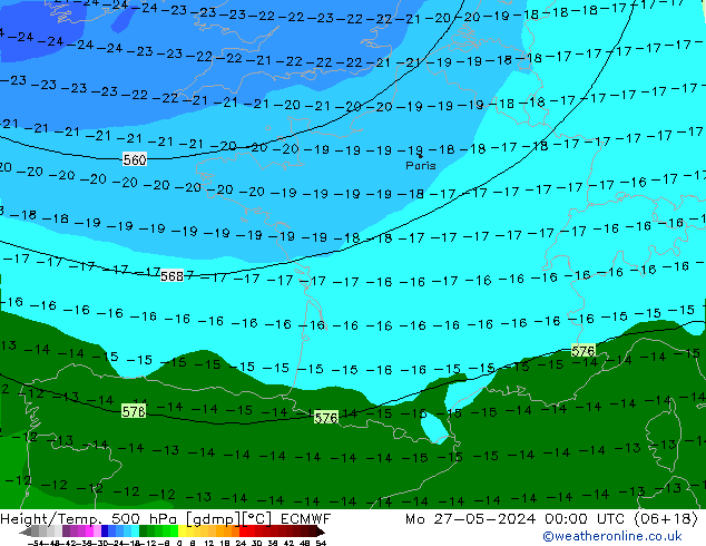 Z500/Rain (+SLP)/Z850 ECMWF Po 27.05.2024 00 UTC