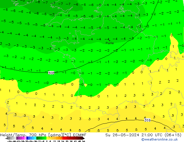 Yükseklik/Sıc. 700 hPa ECMWF Paz 26.05.2024 21 UTC