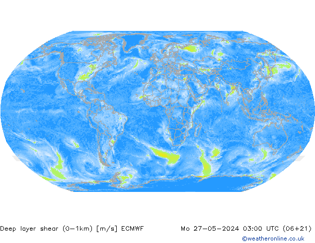 Deep layer shear (0-1km) ECMWF Pzt 27.05.2024 03 UTC