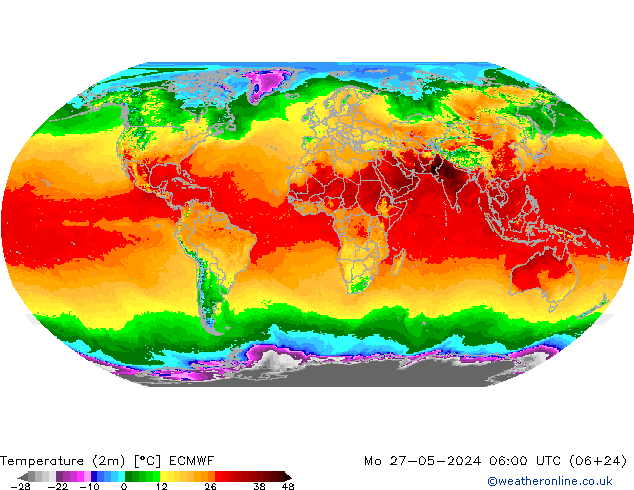 Temperature (2m) ECMWF Mo 27.05.2024 06 UTC