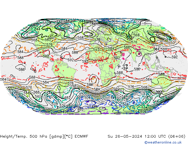 Height/Temp. 500 hPa ECMWF So 26.05.2024 12 UTC