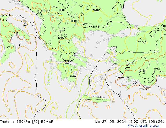 Theta-e 850hPa ECMWF Mo 27.05.2024 18 UTC