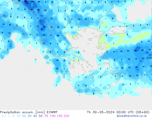 Precipitation accum. ECMWF gio 30.05.2024 00 UTC