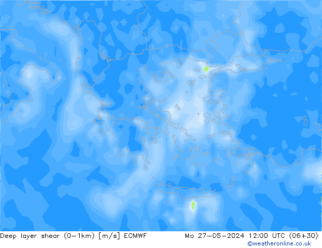 Deep layer shear (0-1km) ECMWF lun 27.05.2024 12 UTC