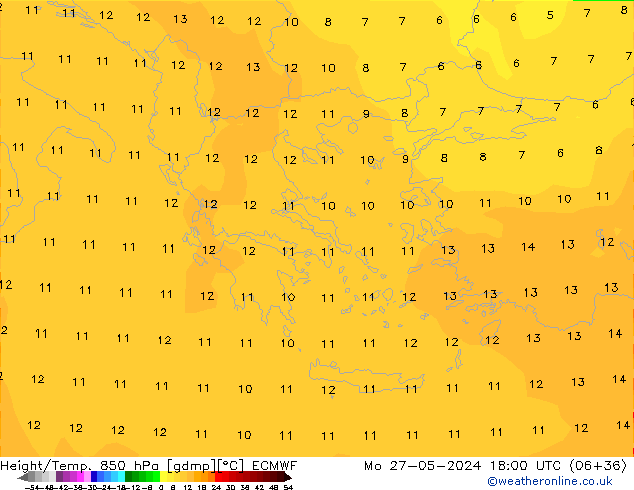 Height/Temp. 850 hPa ECMWF Mo 27.05.2024 18 UTC