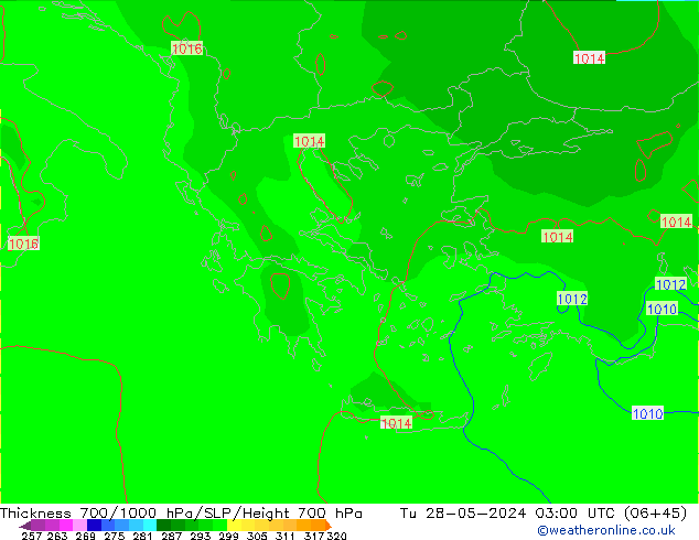 Dikte700-1000 hPa ECMWF di 28.05.2024 03 UTC