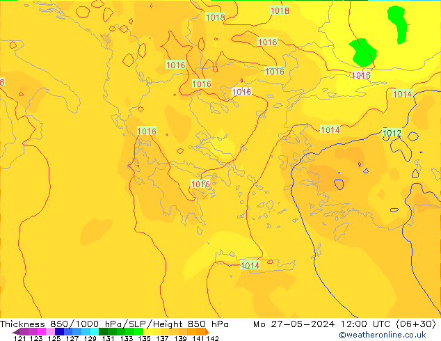 Dikte 850-1000 hPa ECMWF ma 27.05.2024 12 UTC