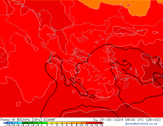 Theta-W 850hPa ECMWF  26.05.2024 06 UTC