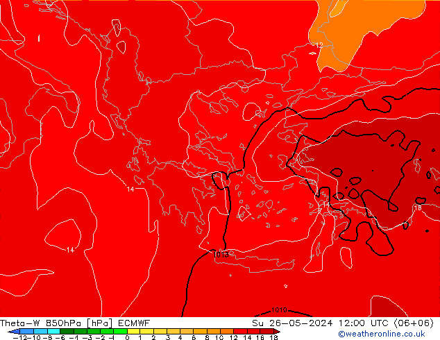 Theta-W 850hPa ECMWF nie. 26.05.2024 12 UTC