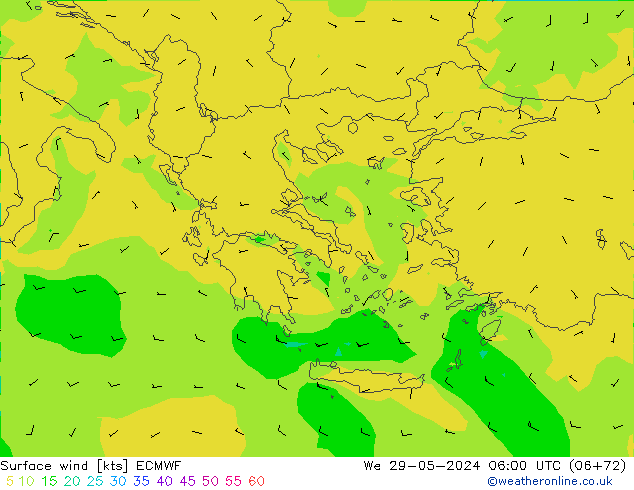 Vento 10 m ECMWF Qua 29.05.2024 06 UTC