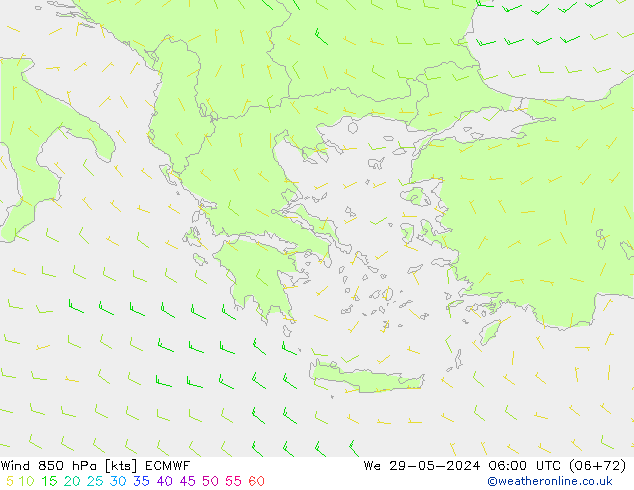 Vent 850 hPa ECMWF mer 29.05.2024 06 UTC