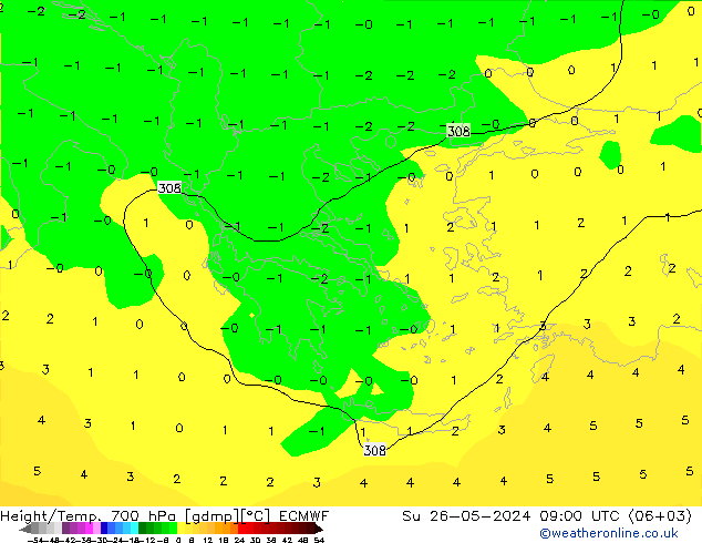 Height/Temp. 700 гПа ECMWF Вс 26.05.2024 09 UTC