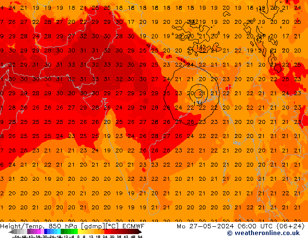 Z500/Rain (+SLP)/Z850 ECMWF Po 27.05.2024 06 UTC