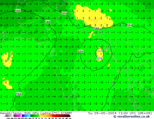 Z500/Rain (+SLP)/Z850 ECMWF Ne 26.05.2024 12 UTC