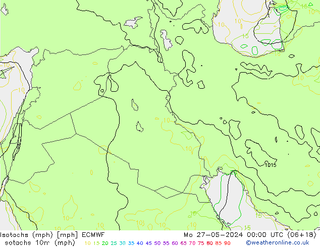 Isotaca (mph) ECMWF lun 27.05.2024 00 UTC