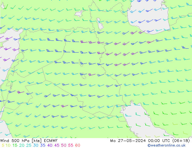 Viento 500 hPa ECMWF lun 27.05.2024 00 UTC