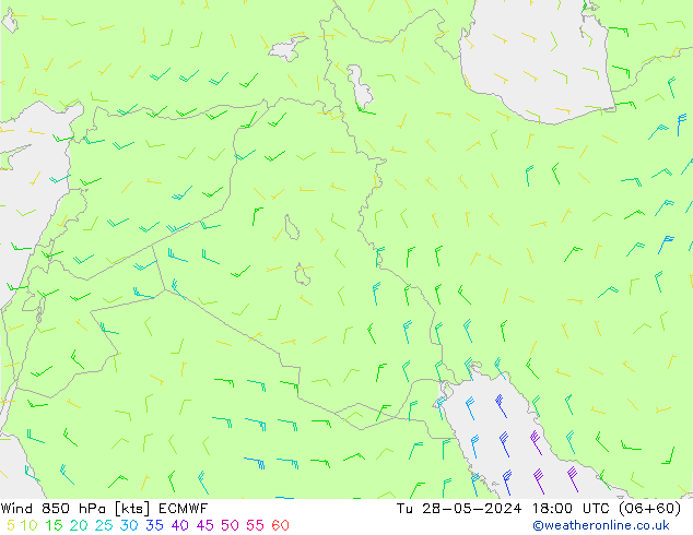 wiatr 850 hPa ECMWF wto. 28.05.2024 18 UTC