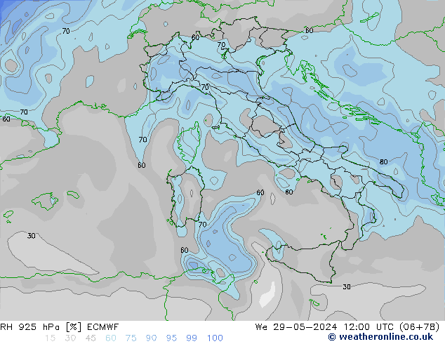 RH 925 hPa ECMWF We 29.05.2024 12 UTC