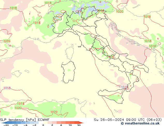 SLP tendency ECMWF Su 26.05.2024 09 UTC