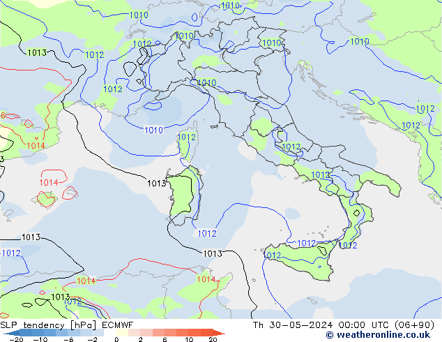 SLP tendency ECMWF Th 30.05.2024 00 UTC