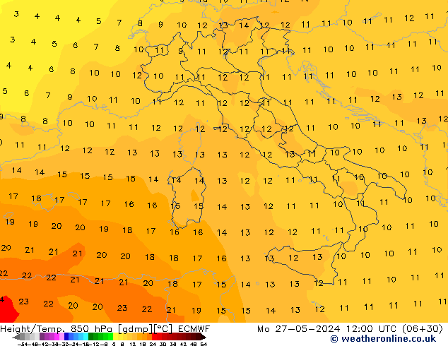 Géop./Temp. 850 hPa ECMWF lun 27.05.2024 12 UTC