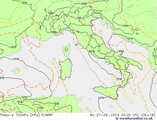 Theta-e 700hPa ECMWF Mo 27.05.2024 00 UTC