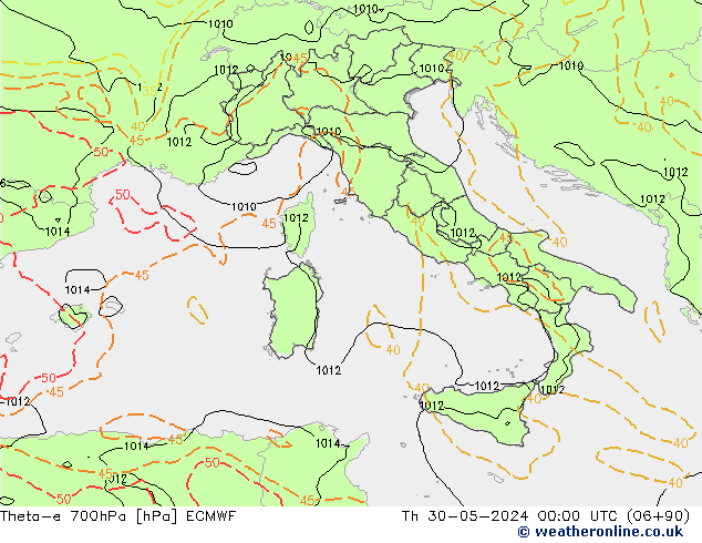 Theta-e 700гПа ECMWF чт 30.05.2024 00 UTC