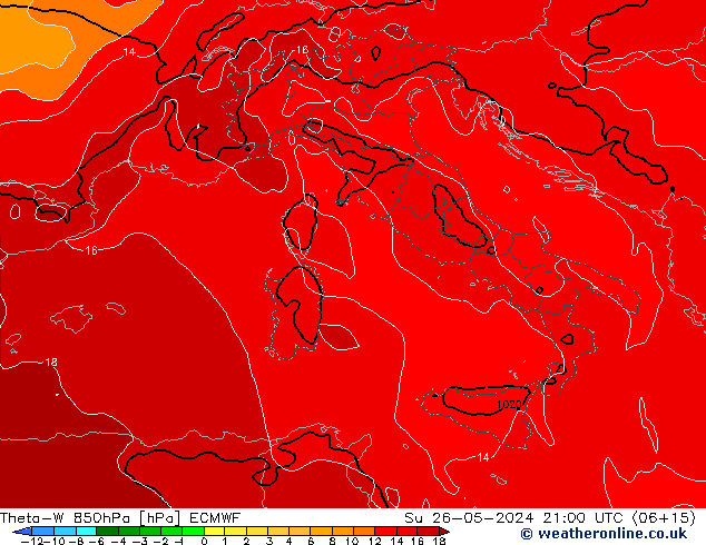 Theta-W 850hPa ECMWF Paz 26.05.2024 21 UTC