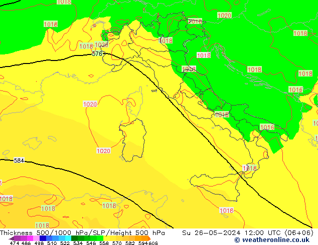 Thck 500-1000hPa ECMWF dom 26.05.2024 12 UTC