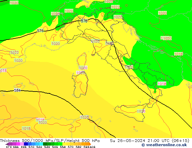 Thck 500-1000hPa ECMWF  26.05.2024 21 UTC