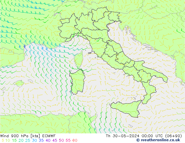 Vento 900 hPa ECMWF Qui 30.05.2024 00 UTC