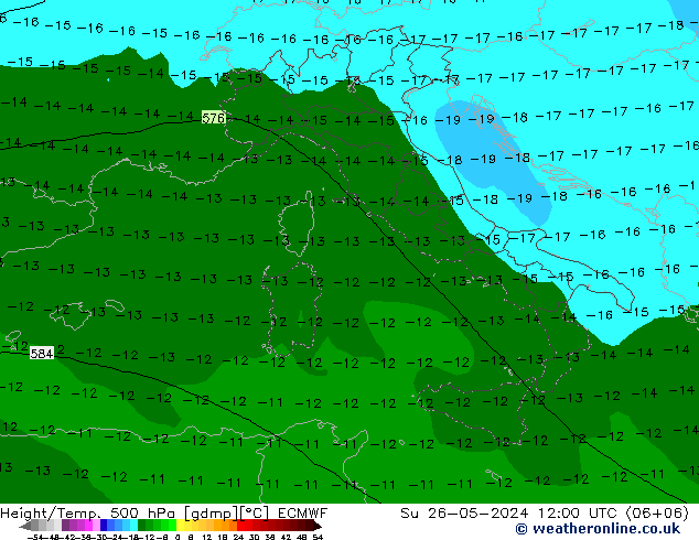 Height/Temp. 500 hPa ECMWF dom 26.05.2024 12 UTC