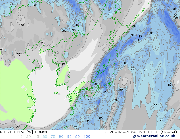 RH 700 hPa ECMWF wto. 28.05.2024 12 UTC