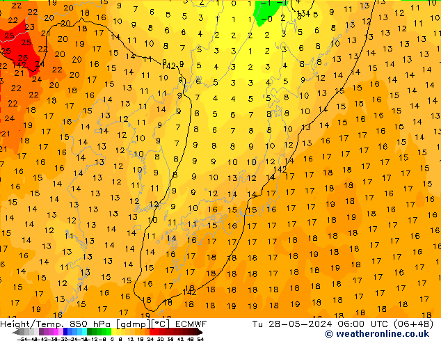 Z500/Rain (+SLP)/Z850 ECMWF вт 28.05.2024 06 UTC