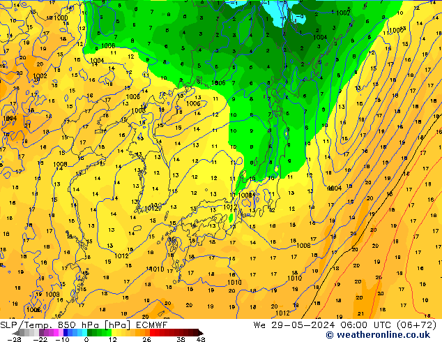 SLP/Temp. 850 hPa ECMWF mer 29.05.2024 06 UTC