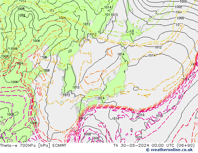 Theta-e 700hPa ECMWF Th 30.05.2024 00 UTC