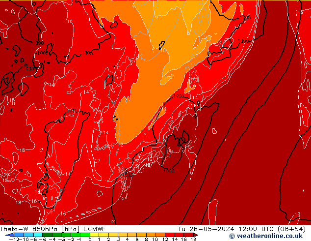 Theta-W 850hPa ECMWF Tu 28.05.2024 12 UTC